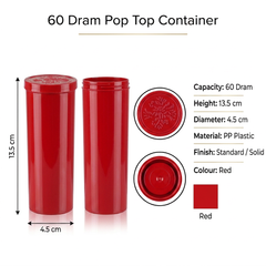 Red 60 Dram Pop Top Containers – Squeeze-to-Open PP Plastic Storage Tubes | 13.5cm x 4.5cm | Pack of 75