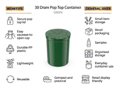 Green 30 Dram Pop Top Containers 160 Pcs – Squeeze-to-Open PP Plastic Storage Tubes | 70mm x 47mm