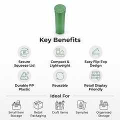 Green 13 Dram Pop Top Containers – Version Z | Plastic Storage Vials | 80mm height x 30mm diameter – Box of 315