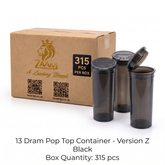 Black 13 Dram Pop Top Containers – Version Z | Plastic Storage Vials | 80mm height x 30mm diameter,