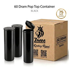 Black 60 Dram Pop Top Containers – Squeeze Top PP Plastic Storage Tubes | 13.5cm x 4.5cm | 75 Pack