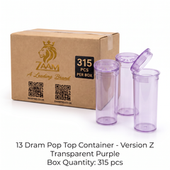 Transparent Purple, 13 Dram Pop Top Containers – Version Z, 80mm x 30mm PP Plastic Storage Pots – Box of 315