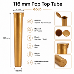 Gold 116mm Pop Top Tube 500 Pcs – Slim PP Plastic Flip-Top Storage Container | 116mm x 18.6mm