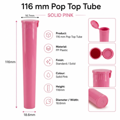 Solid Pink 116mm Pop Top Tube 500 Pcs – Slim PP Plastic Flip-Top Storage Container | 116mm x 18.6mm