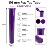 Solid Purple 116mm Pop Top Tube 500 Pcs – Slim PP Plastic Flip-Top Storage Container | 116mm x 18.6mm