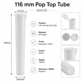 White 116mm Pop Top Tube 500 Pcs – Slim PP Plastic Flip-Top Storage Container | 116mm x 18.6mm
