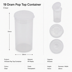 Clear 19 Dram Pop Top Containers 225 Pcs – Transparent Squeeze-to-Open PP Plastic Storage Tubes | 7cm x 3.8cm