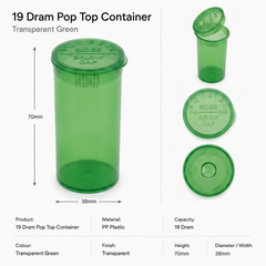 Transparent-Green 19 Dram Pop Top Containers 225 Pcs – Squeeze-to-Open PP Plastic Storage Tubes | 7cm x 3.8cm