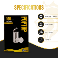 Premium 13 Dram Pop Top Containers – Airtight, Smell-Proof & Child-Resistant Vials for Herbs, Pills & Small Items | New Colors | 50 or 100 Pack