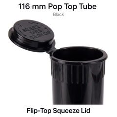 Pop Top Tube Black 116mm 500 Pcs – Slim PP Plastic Flip-Top Storage Container | 116mm x 18.6mm