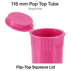 Bright Pink 116mm Pop Top Tube 500 Pcs – Slim PP Plastic Flip-Top Storage Container | 116mm x 18.6mm