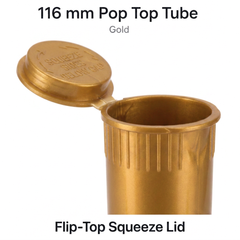Gold 116mm Pop Top Tube 500 Pcs – Slim PP Plastic Flip-Top Storage Container | 116mm x 18.6mm