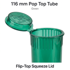 Transparent Green 116mm Pop Top Tube 500 Pcs– Slim PP Plastic Flip-Top Storage Container | 116mm x 18.6mm