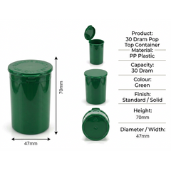 Green 30 Dram Pop Top Containers 160 Pcs – Squeeze-to-Open PP Plastic Storage Tubes | 70mm x 47mm