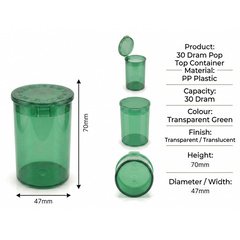 Transparent Green 30 Dram Pop Top Containers 160Pcs – Squeeze-to-Open PP Plastic Storage Tubes | 70mm x 47mm