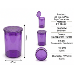 Transparent Purple 30 Dram Pop Top Containers 160 Pcs – Squeeze-to-Open PP Plastic Storage Tubes | 70mm x 47mm