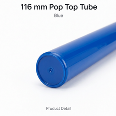 Blue 116mm Pop Top Tube – Slim PP Plastic Flip-Top Storage Container | 116mm x 18.6mm