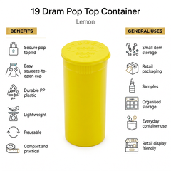 Lemon 19 Dram Pop Top Containers 225 Pcs – Squeeze-to-Open PP Plastic Storage Tubes | 7cm x 3.8cm