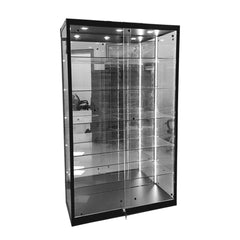 Black Glass Display Cabinet with LED Lights and Storage | 100cm x 40cm x 245cm | Collection Only