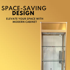 Gold Glass Display Cabinet with LED Lights and Storage