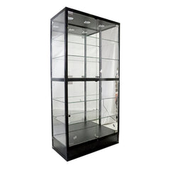Black Glass Display Cabinet with LED Lights and Storage | 100cm x 40cm x 245cm | Collection Only