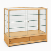 Premium Glass Counter with LED Lights, Locks, and Spotlights - Gold Finish | 50cm x 120cm x 90cm