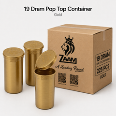 Gold 19 Dram Pop Top Containers 225 Pcs – Squeeze-to-Open PP Plastic Storage Tubes | 7cm x 3.8cm