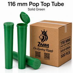 Solid Green 116mm Pop Top Tube 500 Pcs – Slim PP Plastic Flip-Top Storage Container | 116mm x 18.6mm