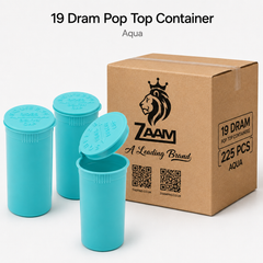 Solid-Aqua 19 Dram Pop Top Containers 225 pcs – Squeeze-to-Open PP Plastic Storage Tubes | 7cm x 3.8cm