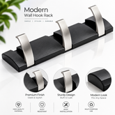 ZAAM 3 Hook Black & Silver Heavy Duty Aluminium Wall-Mounted Coat Hanger Rack | Towel, Clothes & Door Hooks