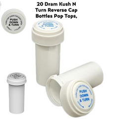 20 Dram Push N Turn Reverse Cap Bottles Pop Tops, Twist Cap Bottles Container Vials RX