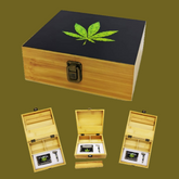 Leaf Snuff Wooden Box – Large Tobacco Rolling Box Set with Glass Ashtray & Smoking Pipe