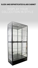 Black Glass Display Cabinet with LED Lights and Storage | 100cm x 40cm x 245cm | Collection Only