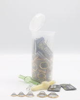 100 PCS Conical Pipe Filter Gauze – All Sizes (12mm, 15mm, 17mm, 20mm, 22mm) + Brass Screens (Golden & Silver) – Packed in 60 Dram Storage Container