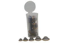 25 PCS Conical Pipe Filter Gauze – All Sizes (12mm, 15mm, 17mm, 20mm, 22mm) + Brass Screens (Golden & Silver) – Packed in 13 Dram Storage Container