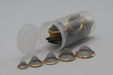 25 PCS Conical Pipe Filter Gauze – All Sizes (12mm, 15mm, 17mm, 20mm, 22mm) + Brass Screens (Golden & Silver) – Packed in 13 Dram Storage Container