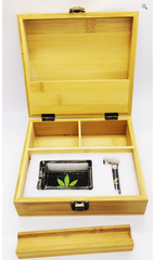 Leaf Snuff Wooden Box – Large Tobacco Rolling Box Set with Glass Ashtray & Smoking Pipe