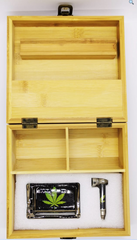 Leaf Snuff Wooden Box – Large Tobacco Rolling Box Set with Glass Ashtray & Smoking Pipe