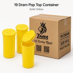 Solid-Yellow 19 Dram Pop Top Containers 225 Pcs – Squeeze-to-Open PP Plastic Storage Tubes | 7cm x 3.8cm