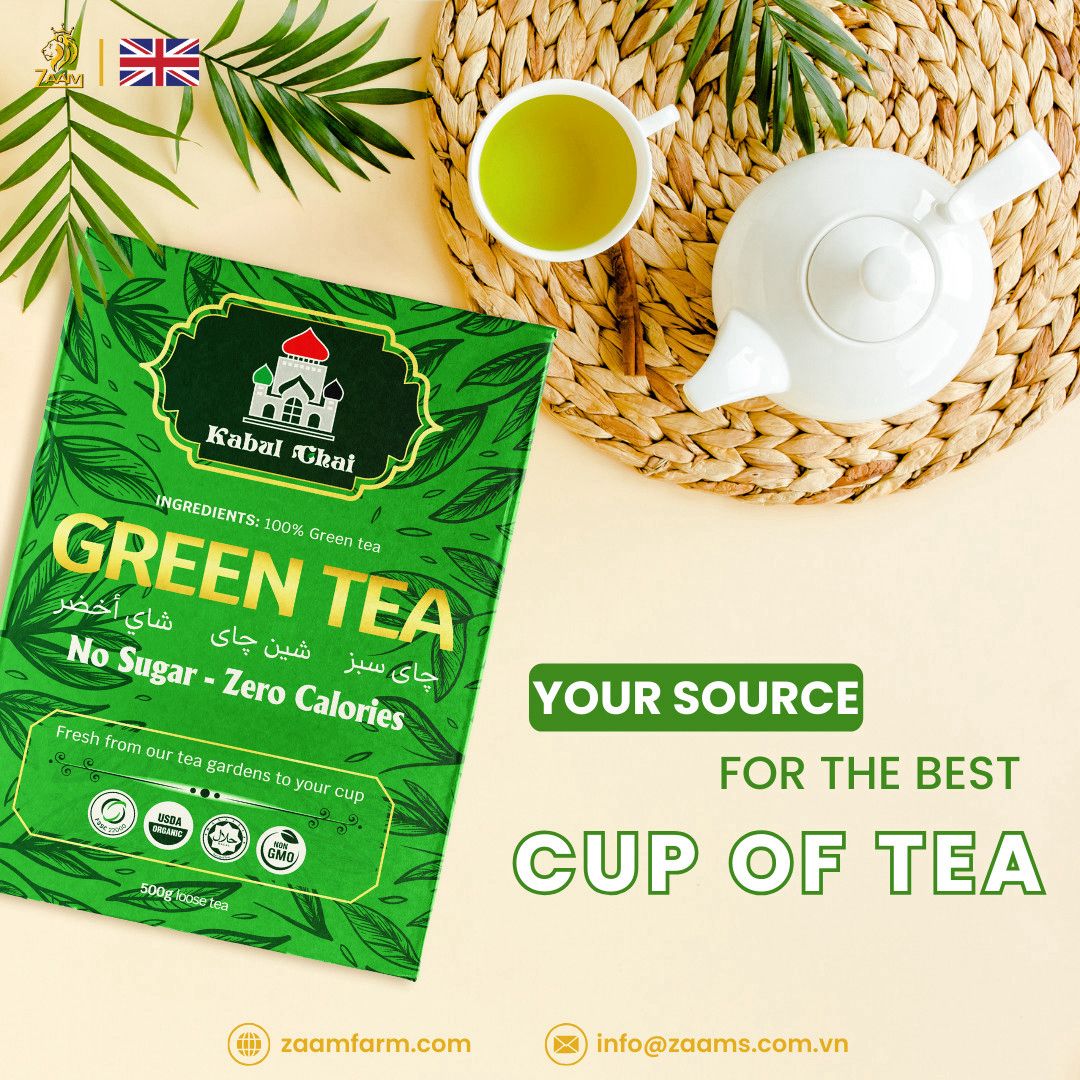 Kabul Chai, green tea, no sugar, no calories, certified Halal, loose tea, Southeast Asian highlands, fresh, fragrance, nutrition, high-quality packaging, positive customer reviews, guilt-free, natural, aromatic, wholesome, refreshing, tea enthusiasts, health-conscious, antioxidants, metabolism boost, immune support, heart health, calming properties.