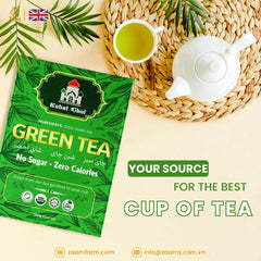 Kabul Chai, green tea, no sugar, no calories, certified Halal, loose tea, Southeast Asian highlands, fresh, fragrance, nutrition, high-quality packaging, positive customer reviews, guilt-free, natural, aromatic, wholesome, refreshing, tea enthusiasts, health-conscious, antioxidants, metabolism boost, immune support, heart health, calming properties.