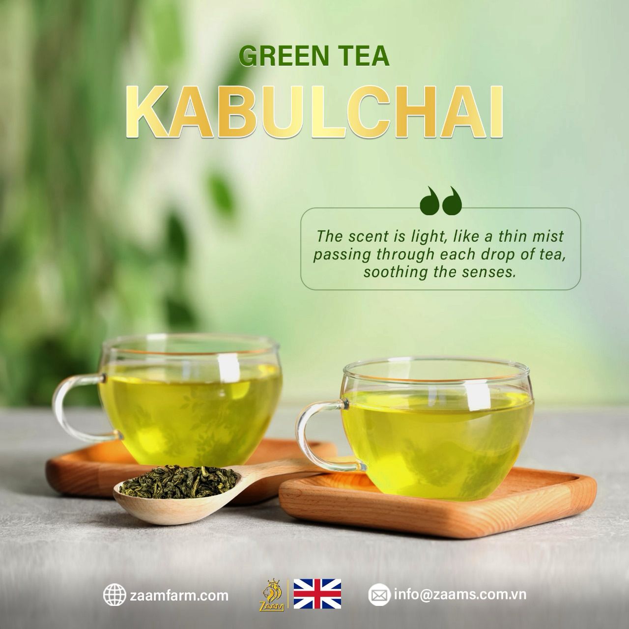 Kabul Chai, green tea, no sugar, no calories, certified Halal, loose tea, Southeast Asian highlands, fresh, fragrance, nutrition, high-quality packaging, positive customer reviews, guilt-free, natural, aromatic, wholesome, refreshing, tea enthusiasts, health-conscious, antioxidants, metabolism boost, immune support, heart health, calming properties.