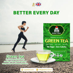Kabul Chai, green tea, no sugar, no calories, certified Halal, loose tea, Southeast Asian highlands, fresh, fragrance, nutrition, high-quality packaging, positive customer reviews, guilt-free, natural, aromatic, wholesome, refreshing, tea enthusiasts, health-conscious, antioxidants, metabolism boost, immune support, heart health, calming properties.