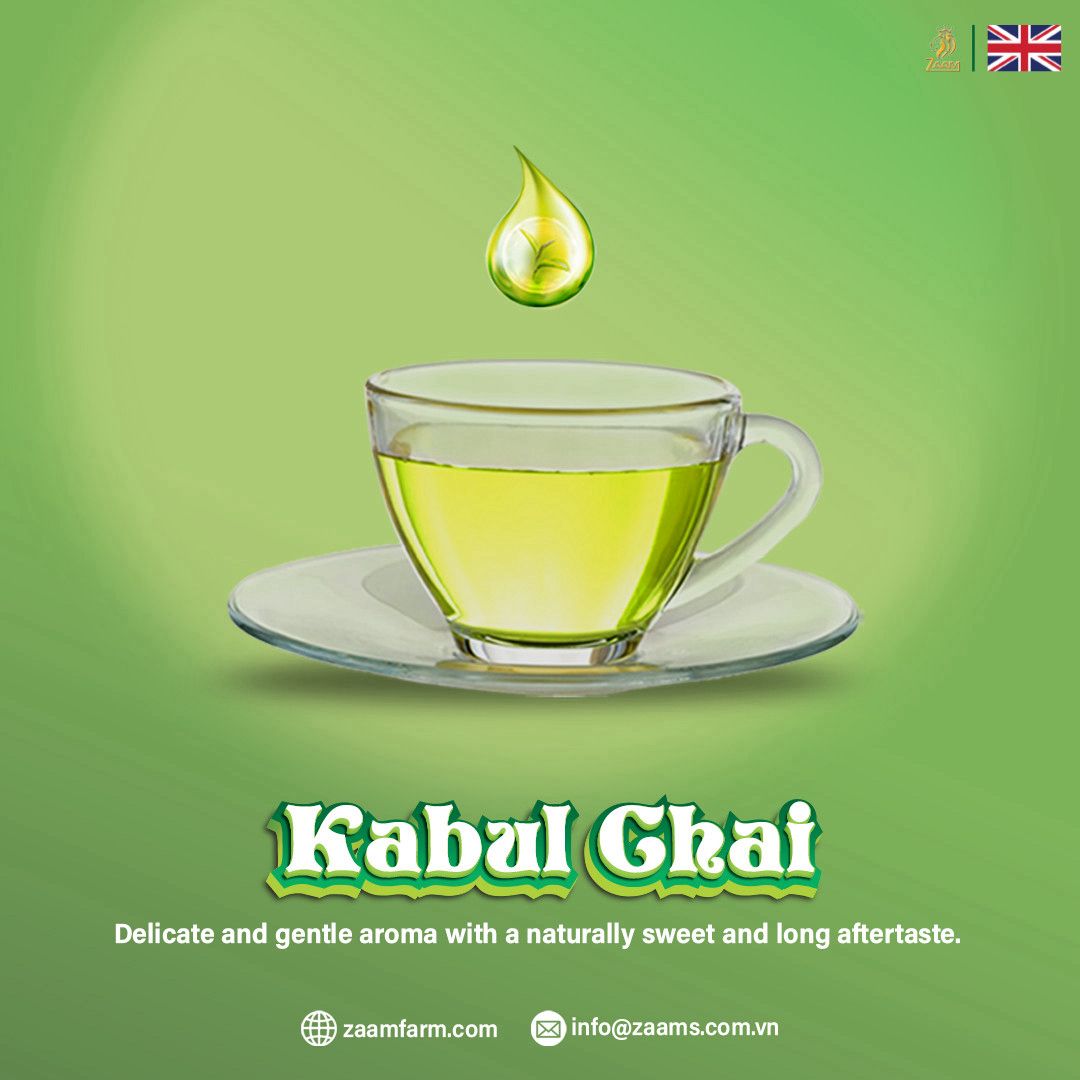 Kabul Chai, green tea, no sugar, no calories, certified Halal, loose tea, Southeast Asian highlands, fresh, fragrance, nutrition, high-quality packaging, positive customer reviews, guilt-free, natural, aromatic, wholesome, refreshing, tea enthusiasts, health-conscious, antioxidants, metabolism boost, immune support, heart health, calming properties.