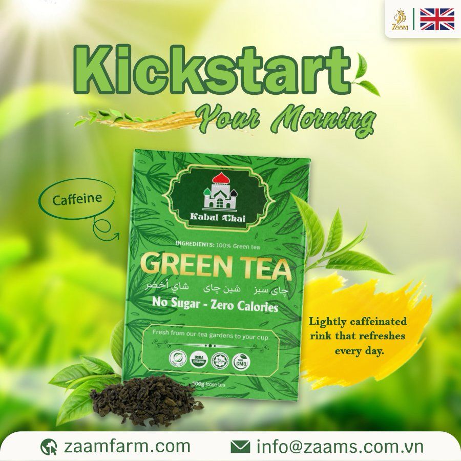 Kabul Chai, green tea, no sugar, no calories, certified Halal, loose tea, Southeast Asian highlands, fresh, fragrance, nutrition, high-quality packaging, positive customer reviews, guilt-free, natural, aromatic, wholesome, refreshing, tea enthusiasts, health-conscious, antioxidants, metabolism boost, immune support, heart health, calming properties.