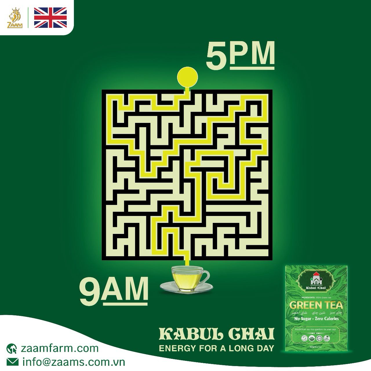 Kabul Chai, green tea, no sugar, no calories, certified Halal, loose tea, Southeast Asian highlands, fresh, fragrance, nutrition, high-quality packaging, positive customer reviews, guilt-free, natural, aromatic, wholesome, refreshing, tea enthusiasts, health-conscious, antioxidants, metabolism boost, immune support, heart health, calming properties.