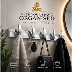 ZAAM 5 Hook Silver & Silver Heavy Duty Aluminium Wall-Mounted Hanger | Coat, Towel & Clothes Hanging Rack