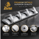 ZAAM 5 Hook Silver & Silver Heavy Duty Aluminium Wall-Mounted Hanger | Coat, Towel & Clothes Hanging Rack