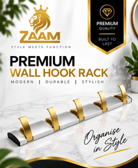 ZAAM 5 Hook Silver & Gold Heavy Duty Aluminium Wall-Mounted Hanger | Coat, Towel & Clothes Hanging Rack