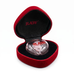 RAW Heart-Shaped Glass Ashtray with Luxury Red Gift Case – Gold & Clear